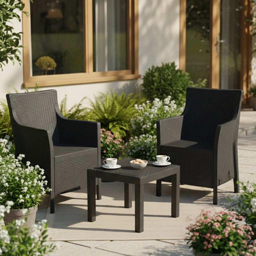 Salottino Outdoor Ben, set Salotto da Esterno 2 Posti Made in Italy, Nero Antracite