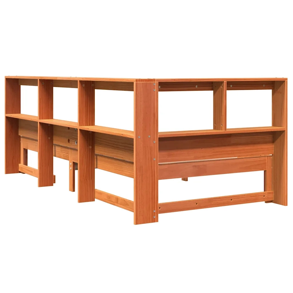 Letto Libreria senza Materasso Marrone Cera 90x190 cm in Pino 3324405