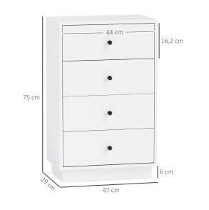 Cassettiera con 4 cassetti in legno 47 x 29 x 75 cm bianca