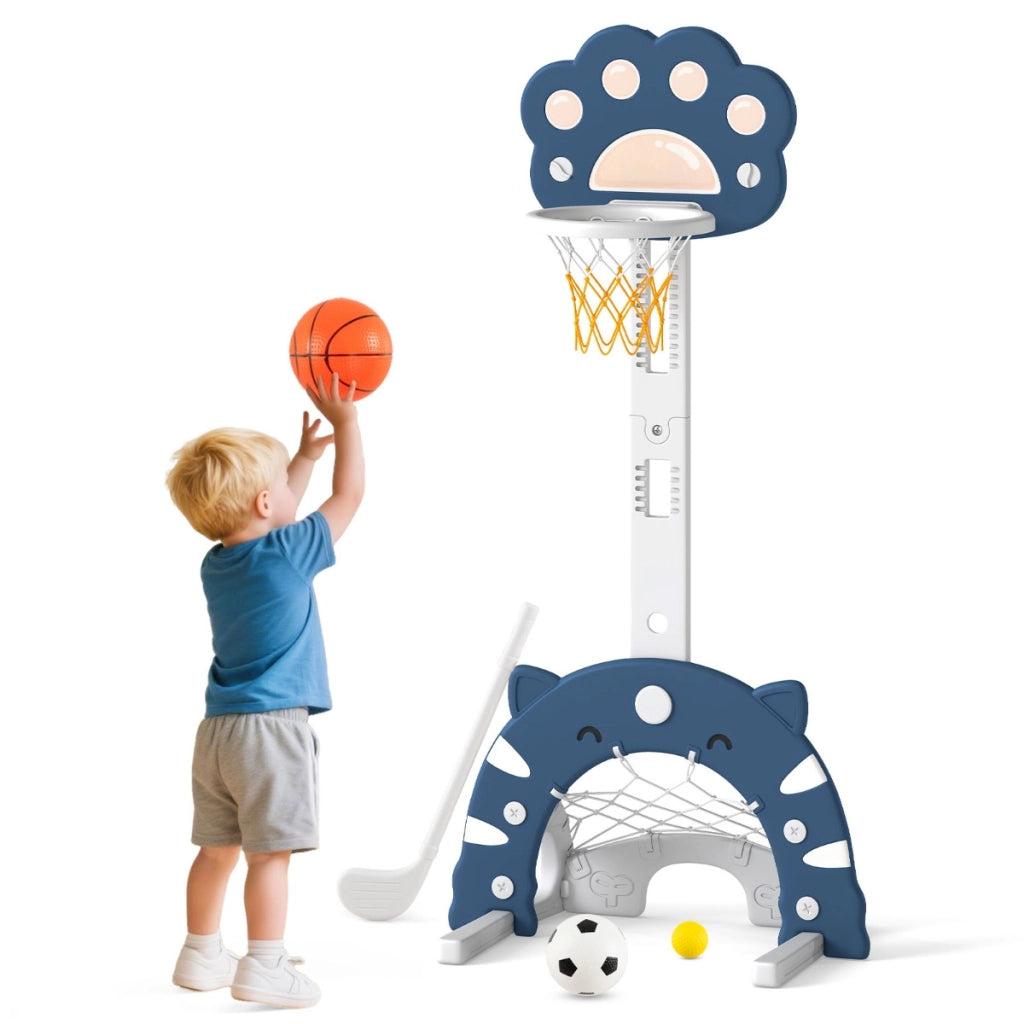 Set da gioco per attivit¨¤ interno e esterno con altezza regolabile, 3 in 1 canestro da basket per bambini di basket Blu scuro