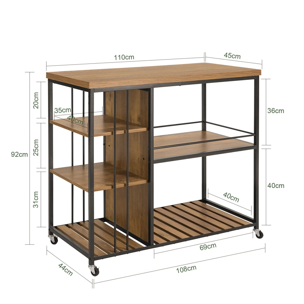 Carrello da portata con 5 ripiani Carrello laterale Carrello da cucina ripiano per microonde 110x45x92cm SVW18-F