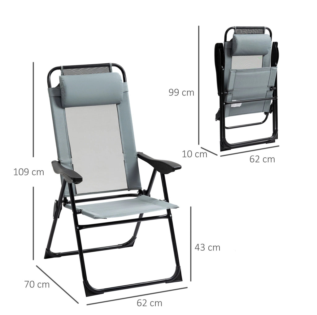Set 2 sedie pieghevoli da giardino con schienale regolabile a 5 posizioni; grigio