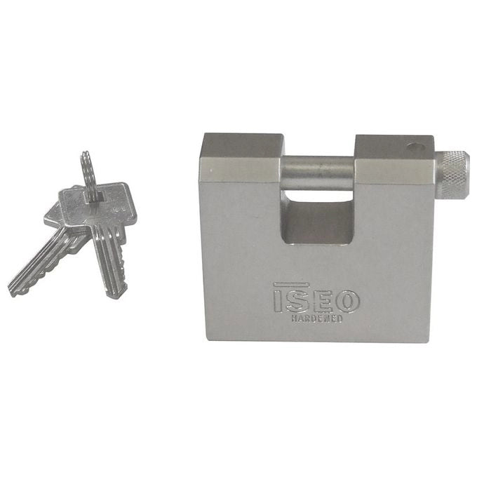 Iseo P2407513S Clarus Lucchetto Antiscasso Corazzato 75 mm per Serranda Stelo 12 mm 3 Chiavi