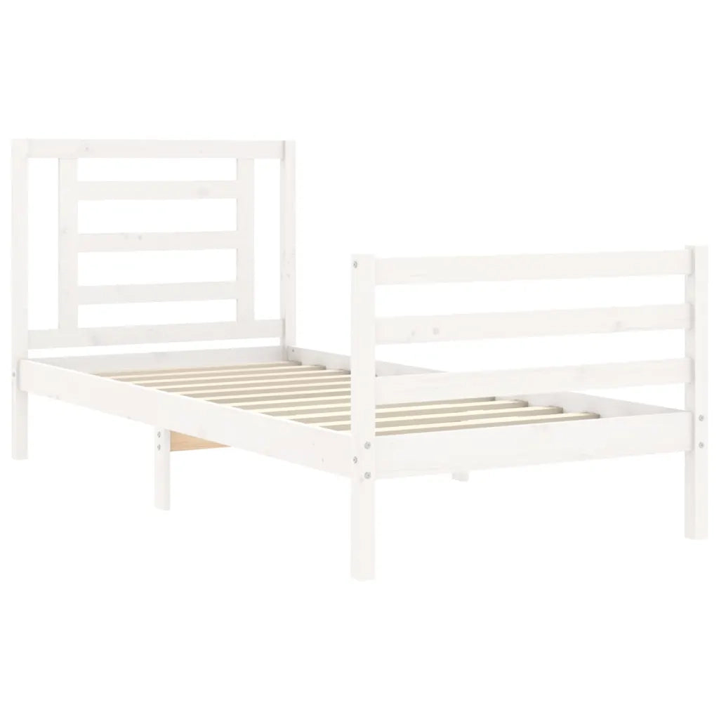 Giroletto con Testiera-Struttura Letto con testiera Bianco Single in Legno Massello 290190