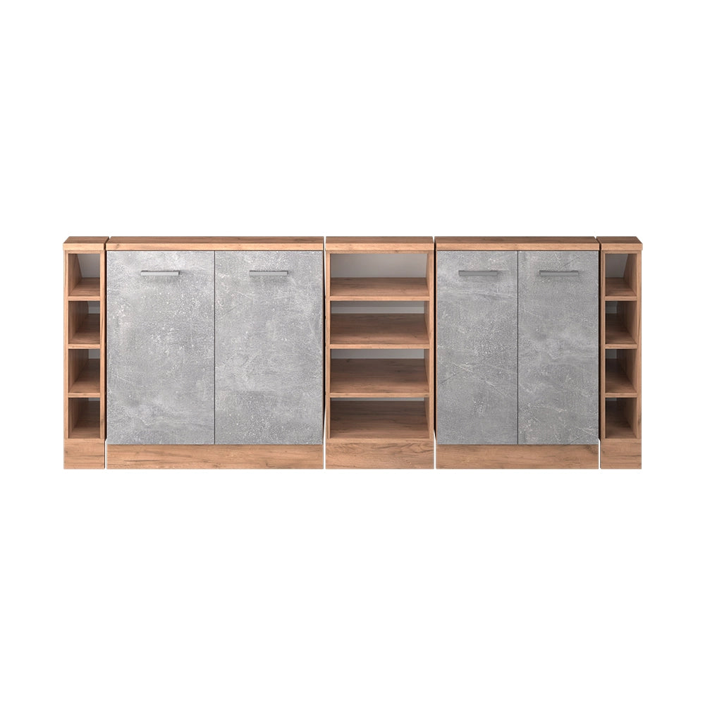 Mobile cucina sottotetto R-Line Calcestruzzo/Rovere dorato 210 cm Set di 5 Vicco