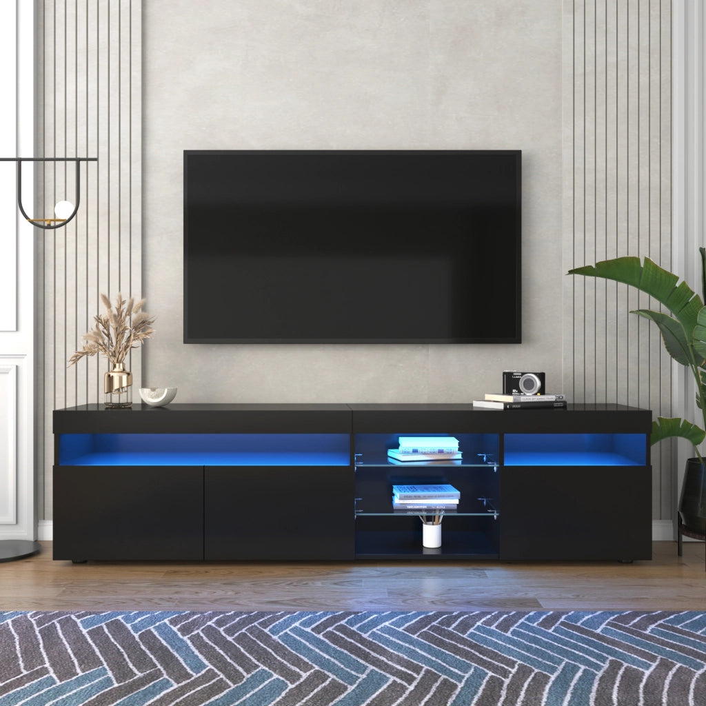 Mobile TV con 3 Ante e LED Multicolore; Stile Moderno; Frontali Lucidi; in MDF; 180??35??48 cm; Nero
