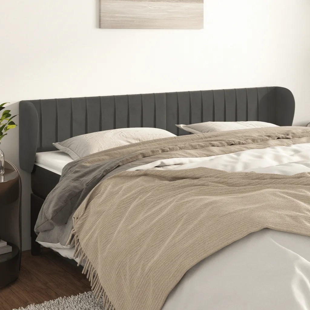 Testiera ad Orecchio-Testata con Orecchie Grigio Scuro 183x23x78/88 cm in Velluto 186779