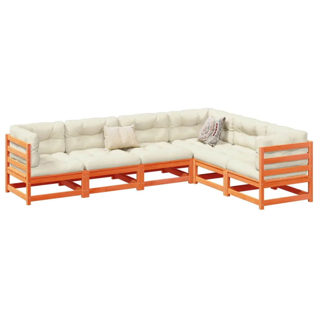 Set Divani Giardino 6pz con Cuscini Marrone Cera Massello Pino 3299457