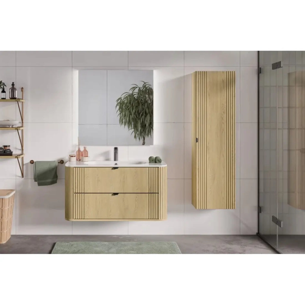 Lavabo da incasso LINEA 100 cm in resina minerale bianco lucido