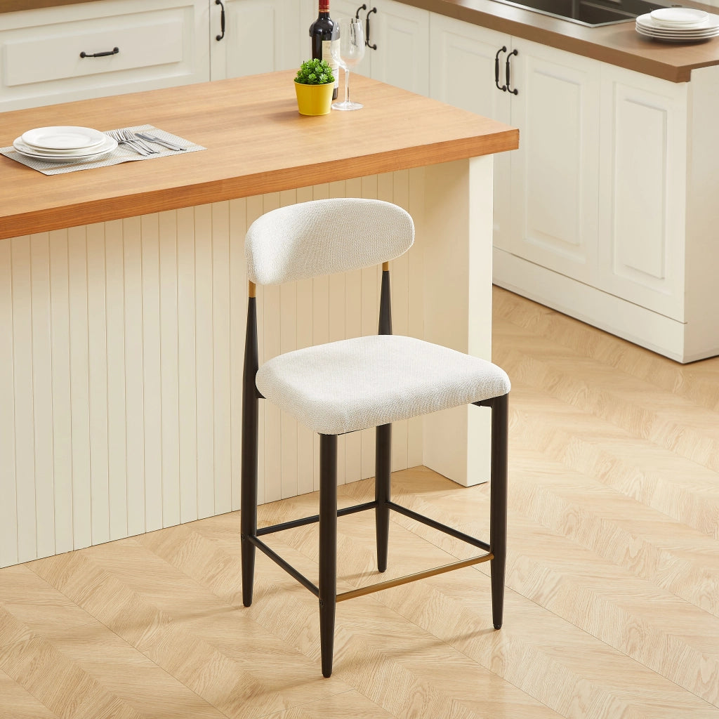 Sgabello da bar con Schienale Ergonomico, Poggiapiedi e Piedini Regolabili, in Tessuto Beige