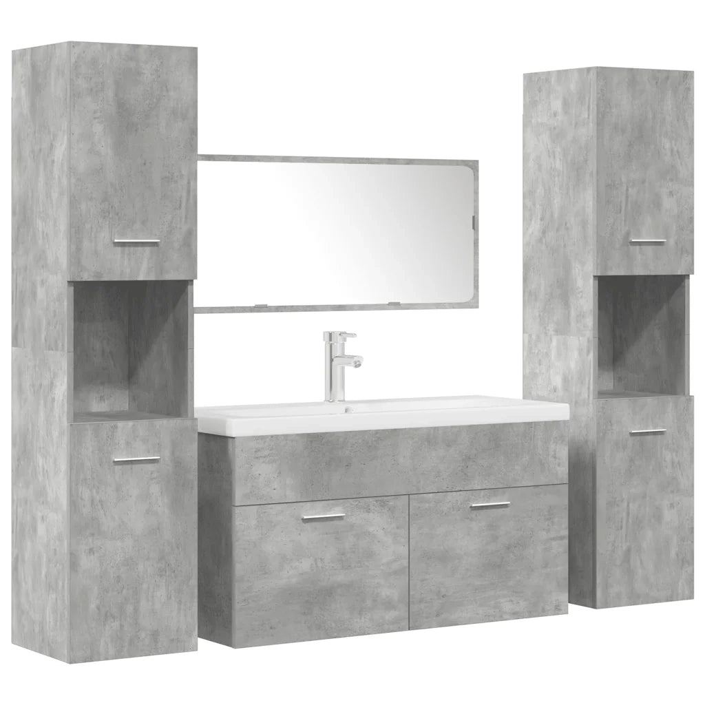Set Mobili da Bagno 5 pz Grigio Cemento in Legno Multistrato 3324906
