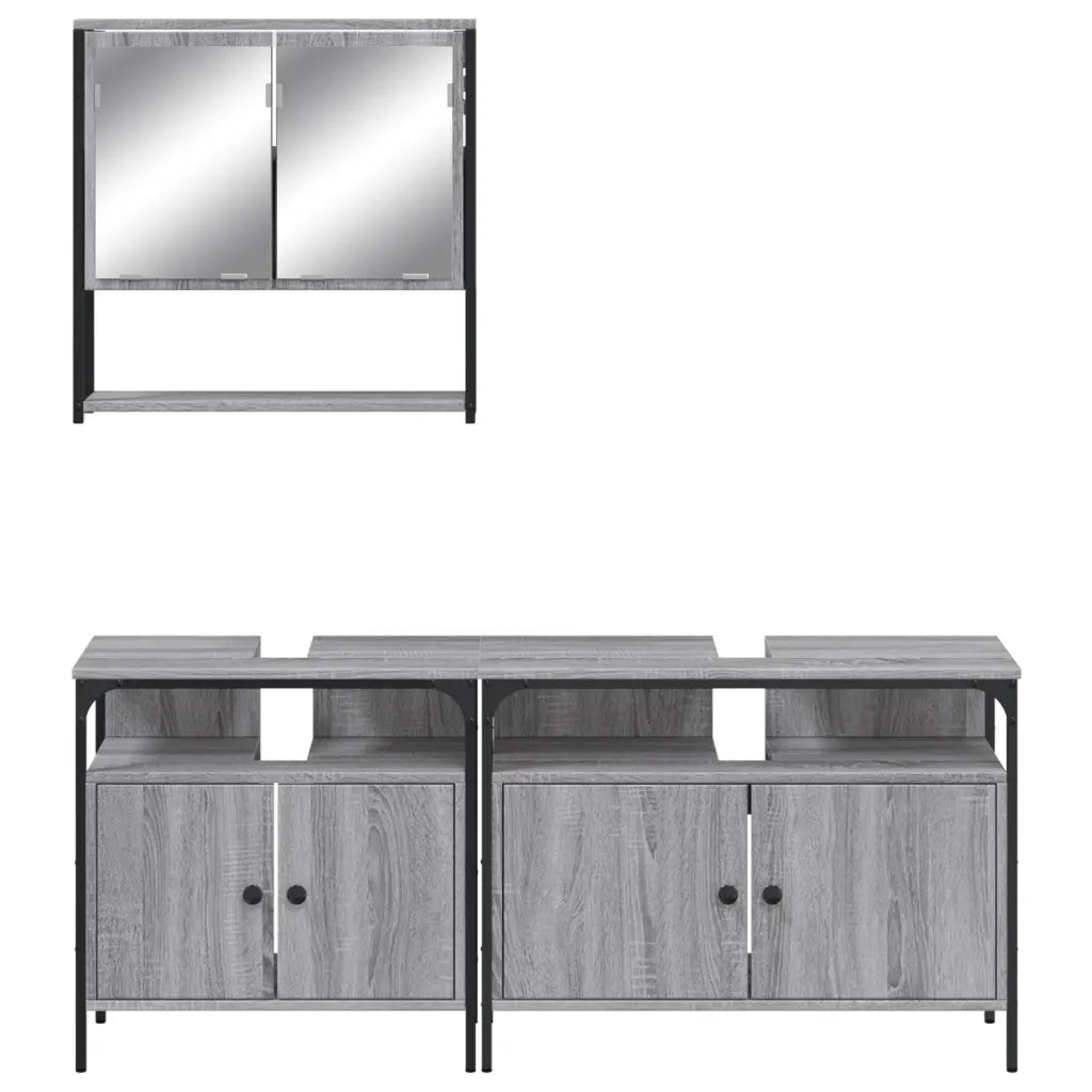 Set Mobili da Bagno | Armadio da bagno 3 pz Grigio Sonoma in Legno Multistrato
