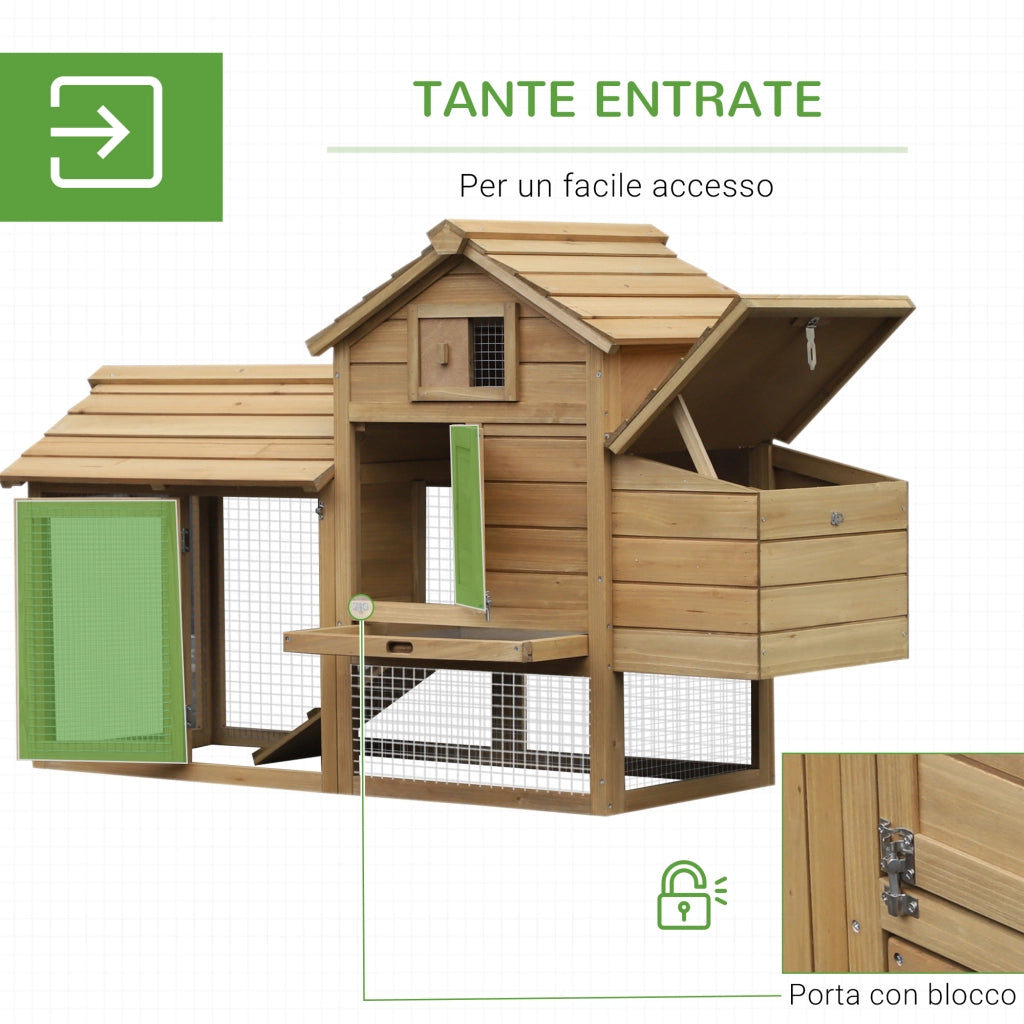 Easycomfort Pollaio Prefabbricato in Legno per 2 Galline con Recinzione e Nido per Cova, 150.5x54x87cm