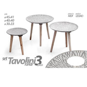 Trade Shop - Set 3 Tavolini Tavolo Mdf Piedi Legno Salotto Giardino ø45-40-30cm Tondi 783944 -