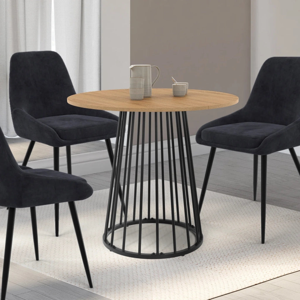 IDMarket - YUNA Tavolo da pranzo rotondo per 4 persone con piano in legno e gamba in filo metallico nero 80 cm