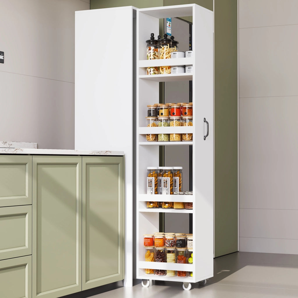 Libreria stretta con ruote e box protettivi; MDF; 40 × 30 × 160;5 cm; bianca