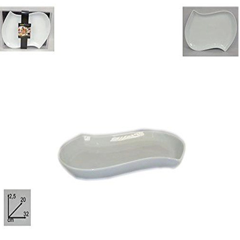 Trade Shop - Vassoio In Ceramica Bianco Ondulato 32x20 Cm Piatto Da Portata Per Antipasti -