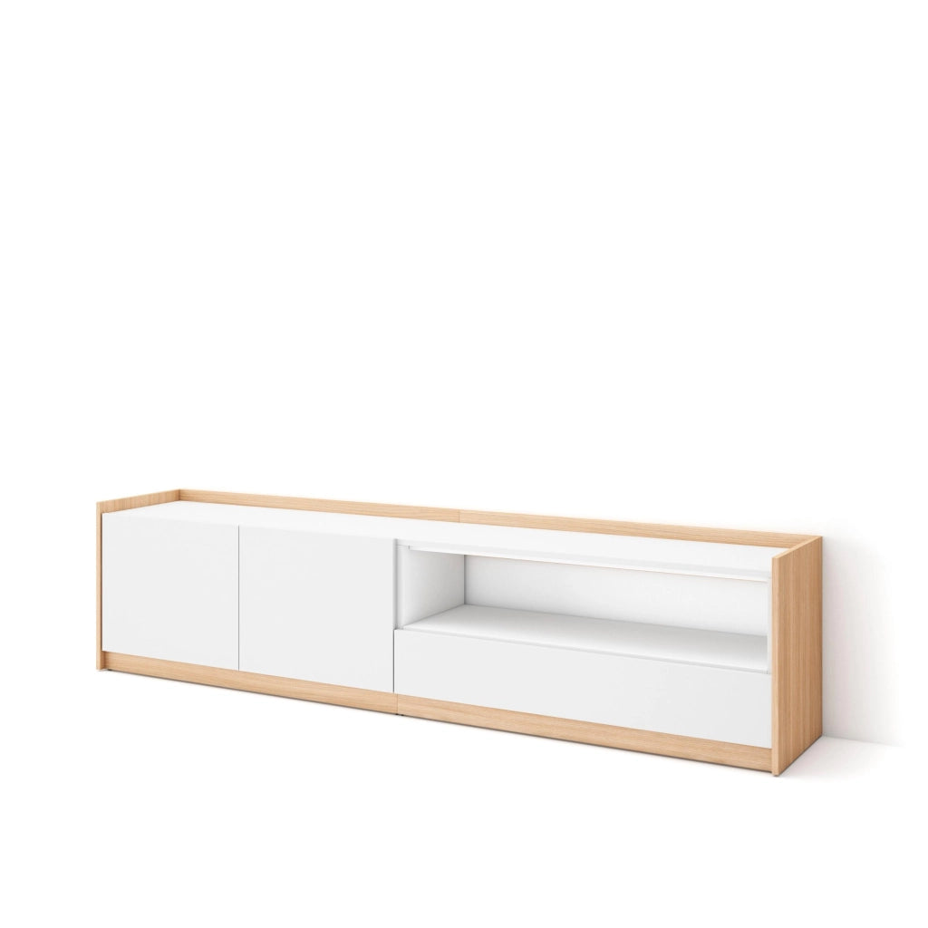 Mobile TV Soggiorno, 207x50x37 cm, Per TV fino a 80", Mobile Soggiorno, Bianco e Rovere soft