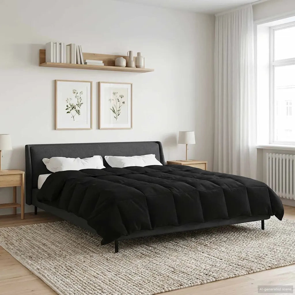 Piumone | Duvet Invernale Trapuntato Nero 200 x 240 cm Microfibra
