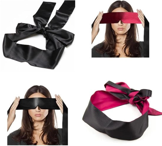 Set di occhiali da notte a stoffa satinata - 2 pezzi - Giochi da letto - Regalo di San Valentino - Nero rosa rosso