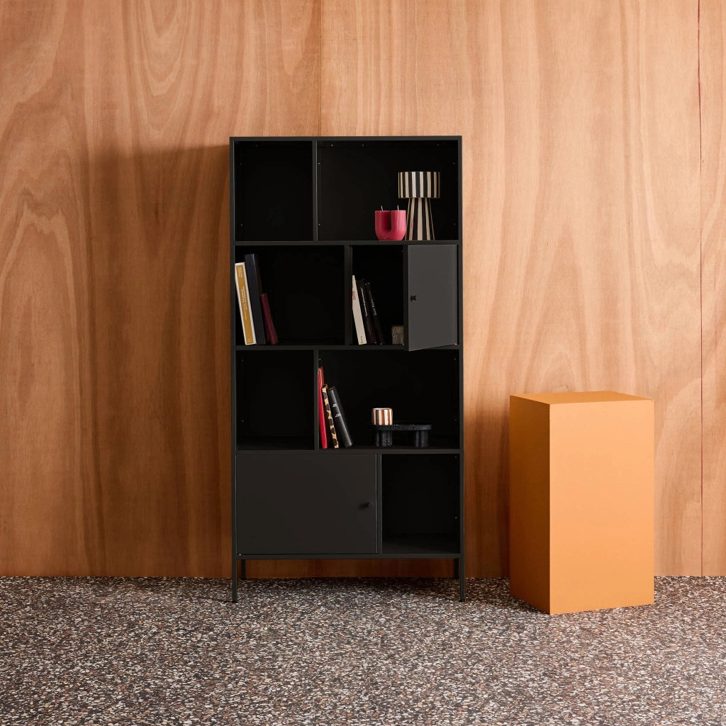 Credenza industriale in metallo con 8 scomparti, nero