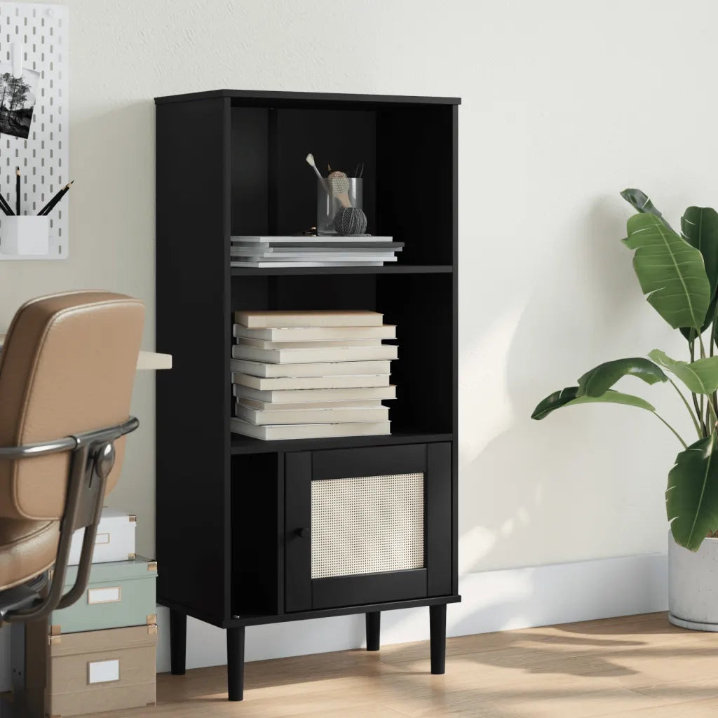 Credenza SENJA Aspetto Rattan Nera 60x35x130 cm Legno Pinocod mxl 132084