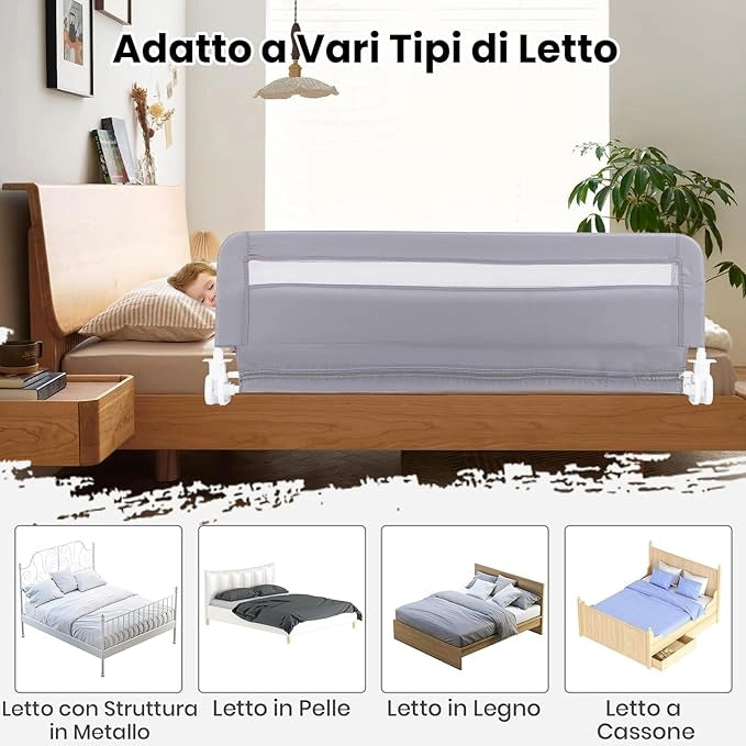 Sponda da Letto per Bambini 100/120 cm, Barriera Pieghevole per Letto, con Cintura di Sicurezza, Sponda di Sicurezza per Bambini, per Letti Singoli, Doppi, 100/120 x 41 x 42 cm (120 cm,Grigio)