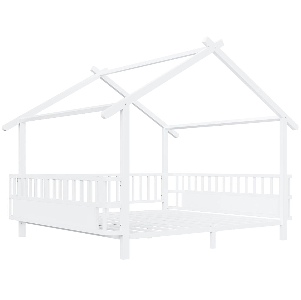 Letto a casetta 140x200 cm con sponde di sicurezza in metallo bianco