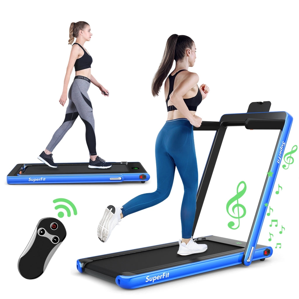 Tapis roulant pieghevole 2 in 1 con altoparlante Bluetooth telecomando, Tapis roulant elettrico portatile 560W Blu-Tapis roulant
