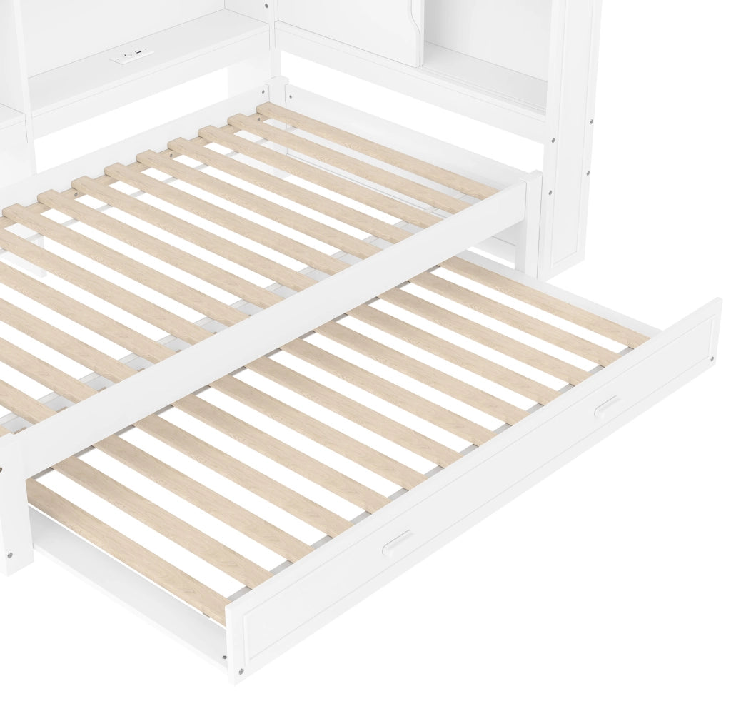 Divano letto 90x200 cm bianco con letto estraibile, LED e porte USB/Type-C