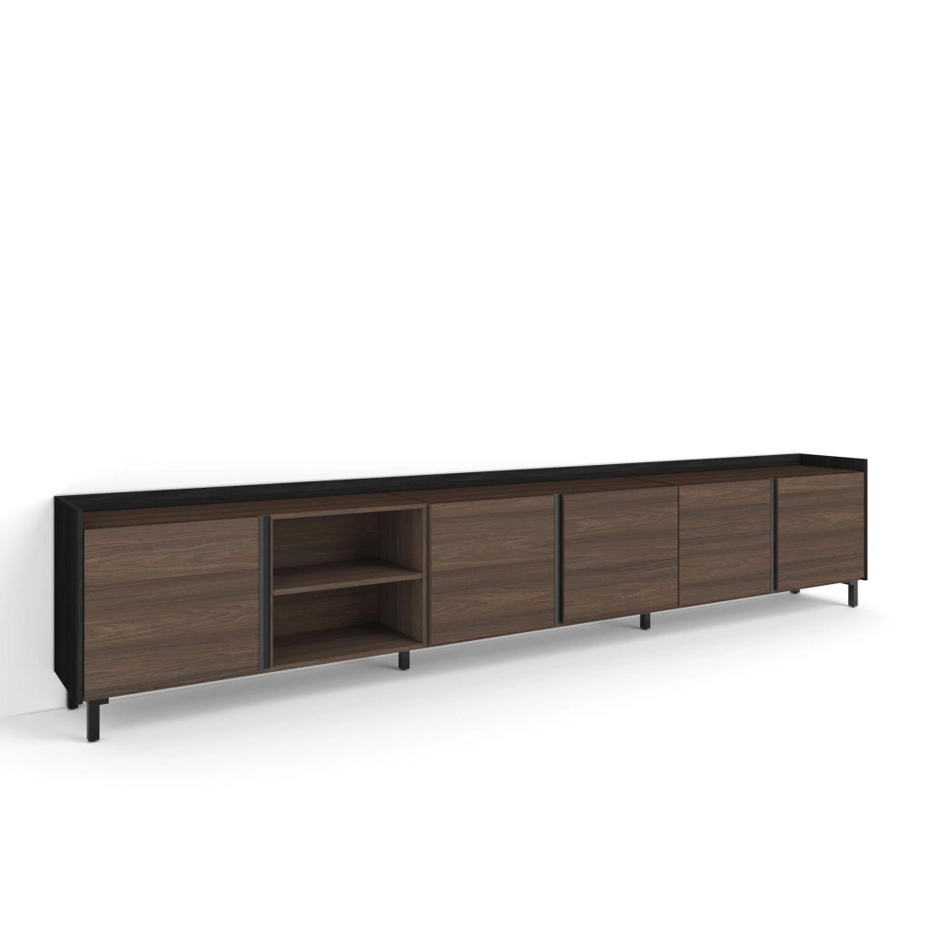 Mobile TV Soggiorno, 309x61x35 cm, Per TV fino a 80", Design industriale, Rovere scuro e Nero