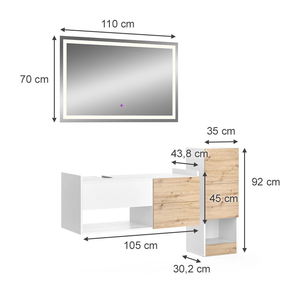 Vicco Set di mobili da bagno Bianco 3 parti, con mobile midi