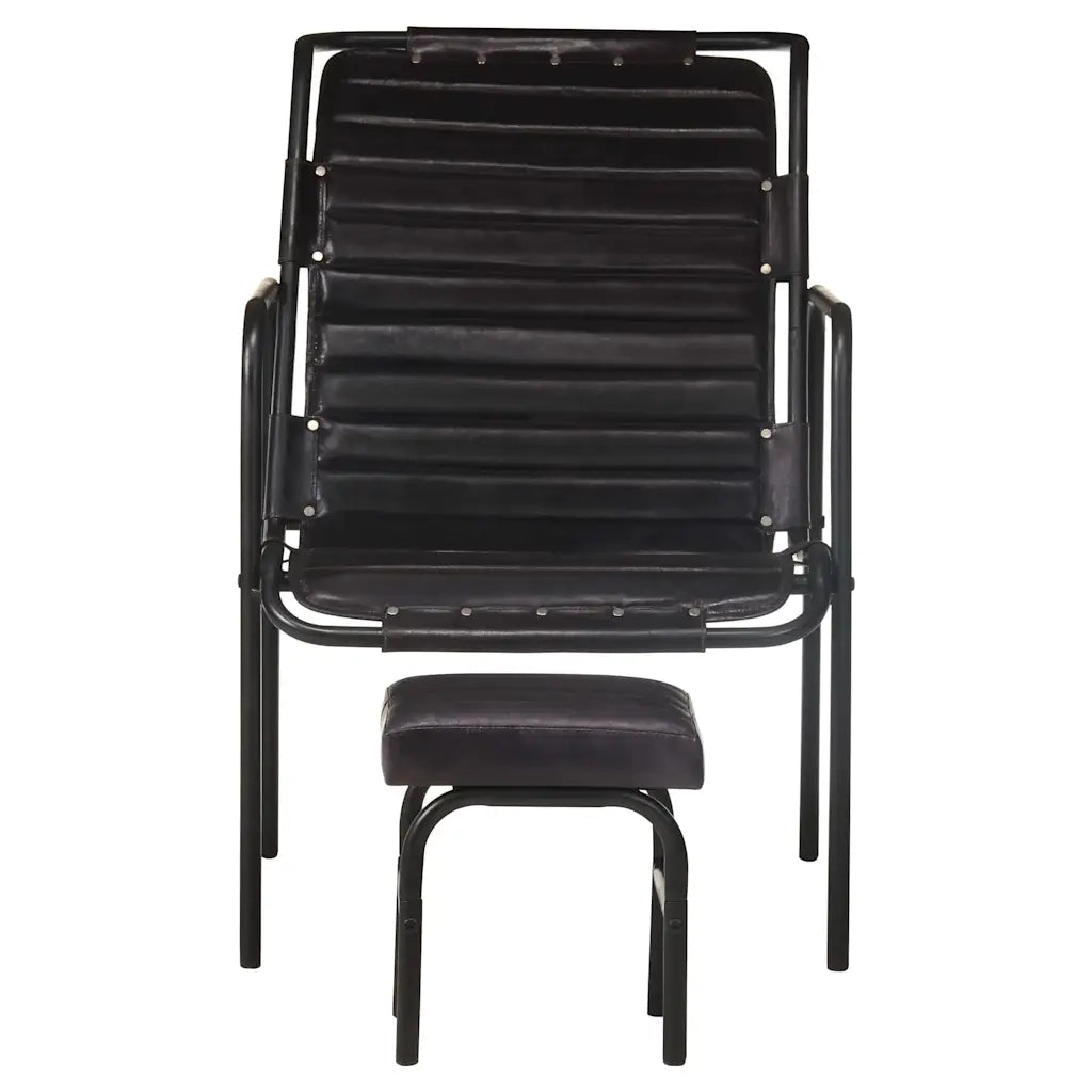 Divano Sedia-Poltrona Relax con Poggiapiedi Nera in Vera Pelle