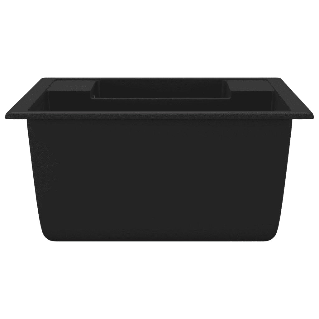 Lavello da Cucina Doppio con Foro Troppopieno-Lavandino-Lavabo Nero in Granito
