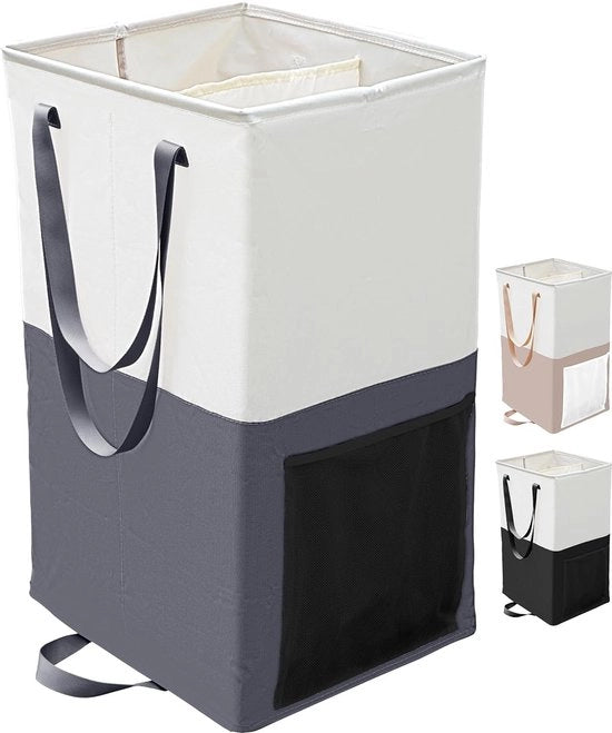 Asciugamani con 2 cassette, asciugabiancheria indipendenti, raccolta asciugamani pieghevole con manico allungabile, contenitori decorativi per abbigliamento, giocattoli (grigio scuro)
