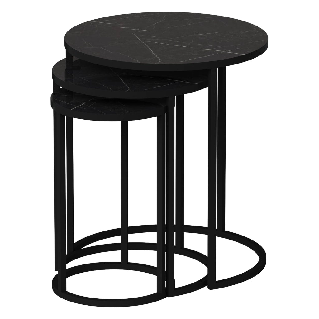 Daiano, Tavolino da Salotto set 3 Pezzi, 50x50x58h cm Nero