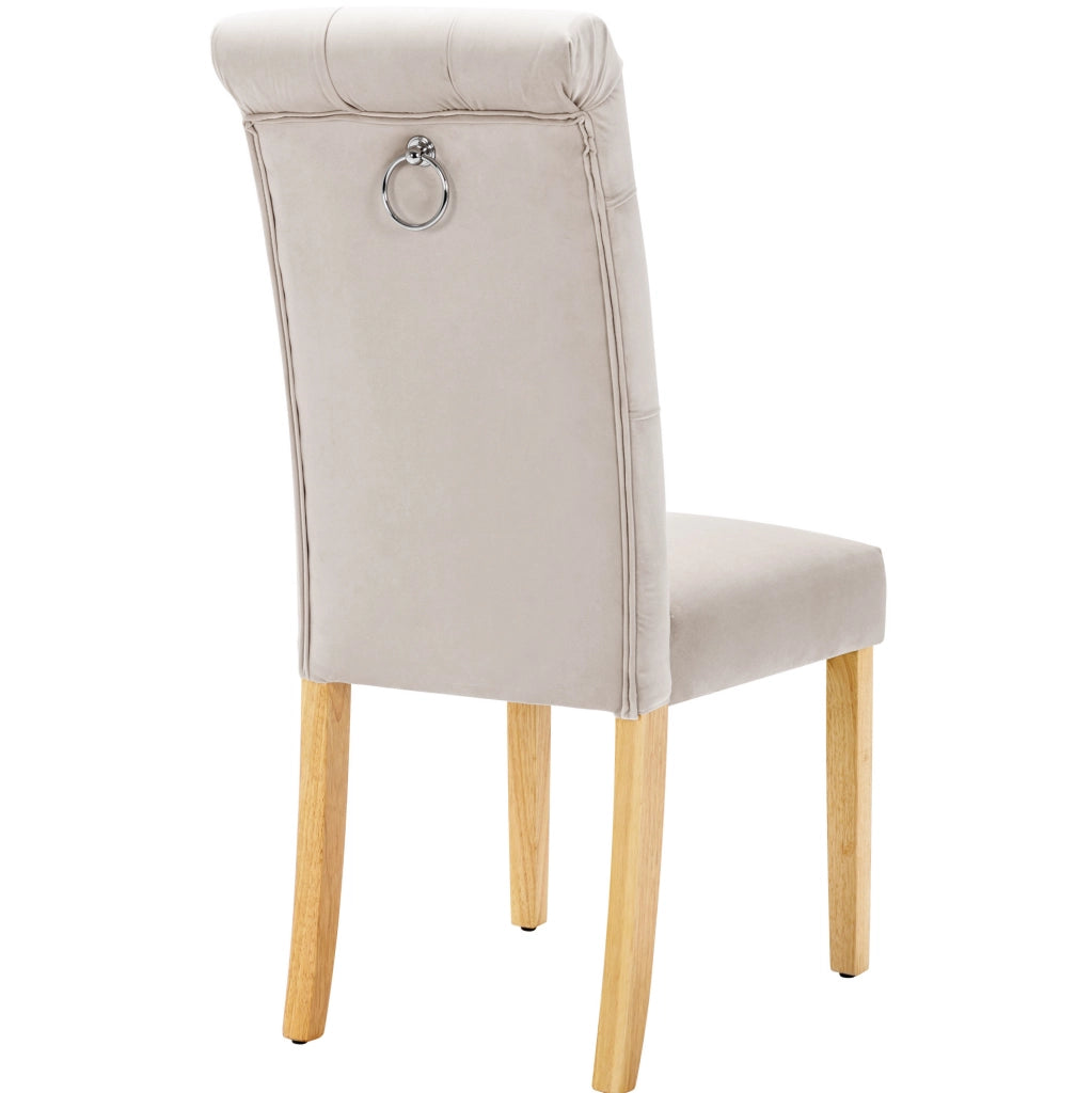 Set di 2 sedie da pranzo in velluto beige con gambe in legno di quercia