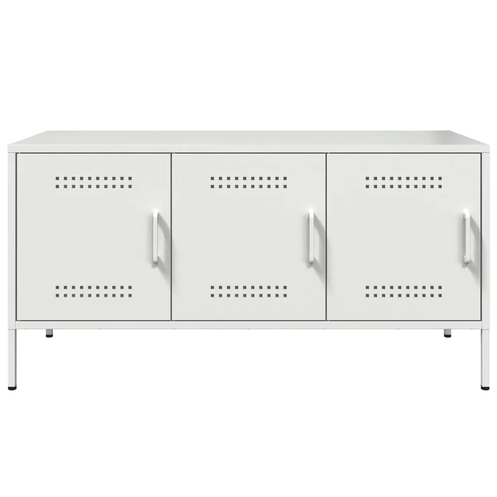 Mobile TV multimediale mensola TV credenza TV per sala da pranzo soggiorno camera da letto 100,5 x 39 x 50,5 cm acciaio bianco 02_0025542