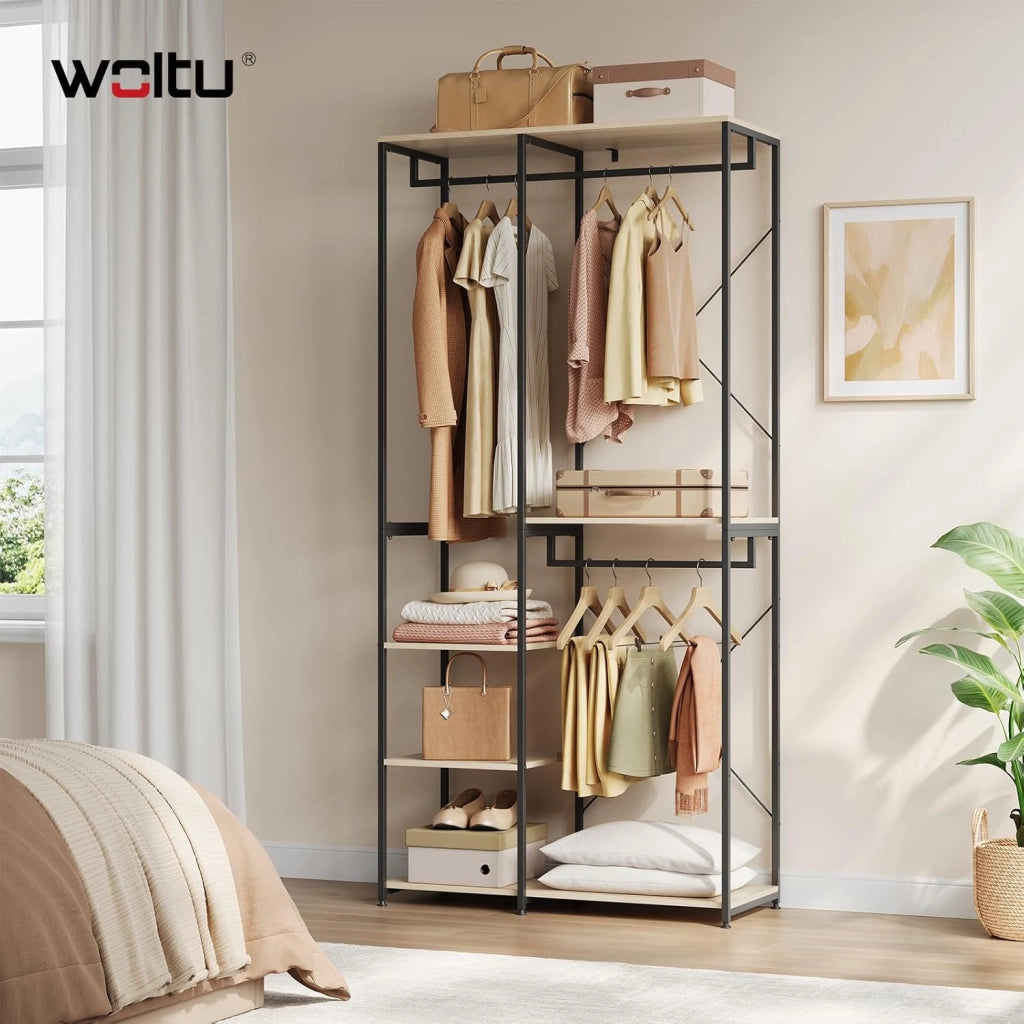 Stand Appendiabiti in MDF Attaccapanni Guardaroba Armadio Scaffale Porta Abiti Acciaio 90x40x204,5 cm