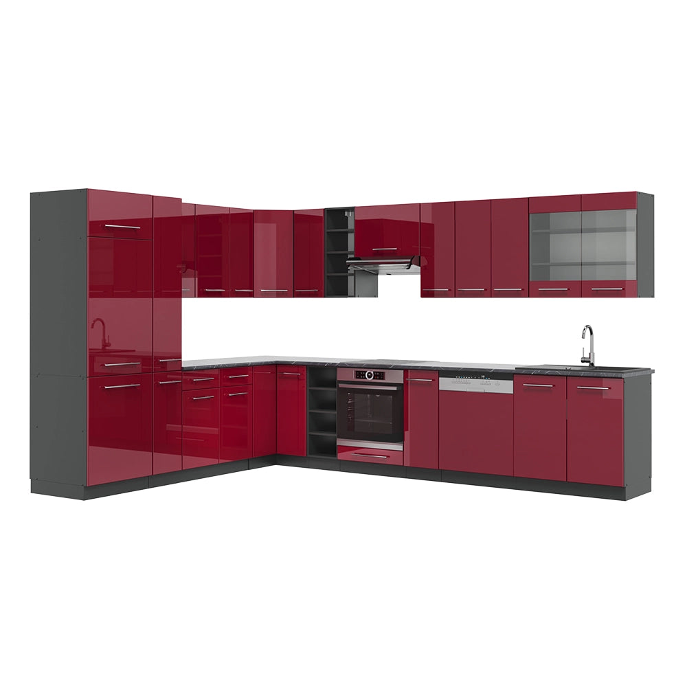 Cucina angolare completa Fame-Line Bordeaux lucido/Antracite 347 x 60 cm, PT Antracite Vicco