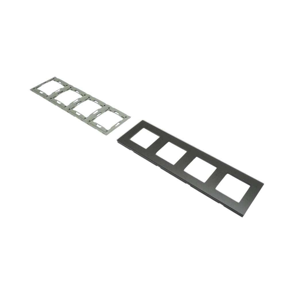 Cornice quadrupla in vetro nero per presa e interruttore 299x86 mm
