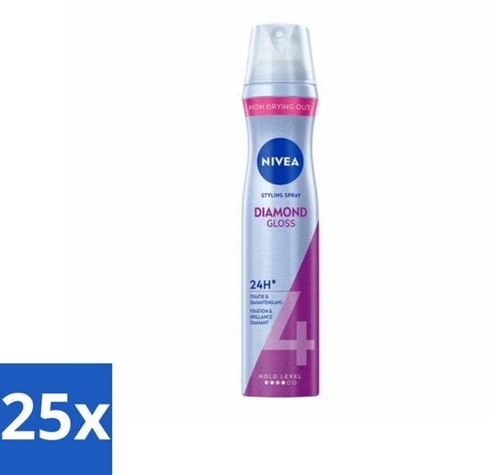 25 x Spray per Capelli con Glans Diamantata - 250 ml - Potenza 4 - Modello senza marchio - Codice prodotto senza marchio - 250 ml - Spray per Capelli con Glans e Fixazione - Per la Curatela dei Capelli