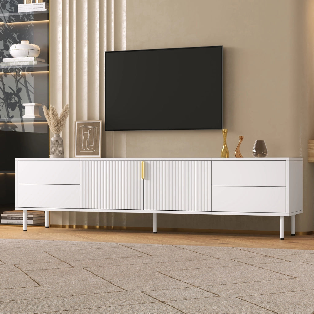 Mobile TV bianco 180x40x49;5 cm con 4 cassetti e ante scanalate