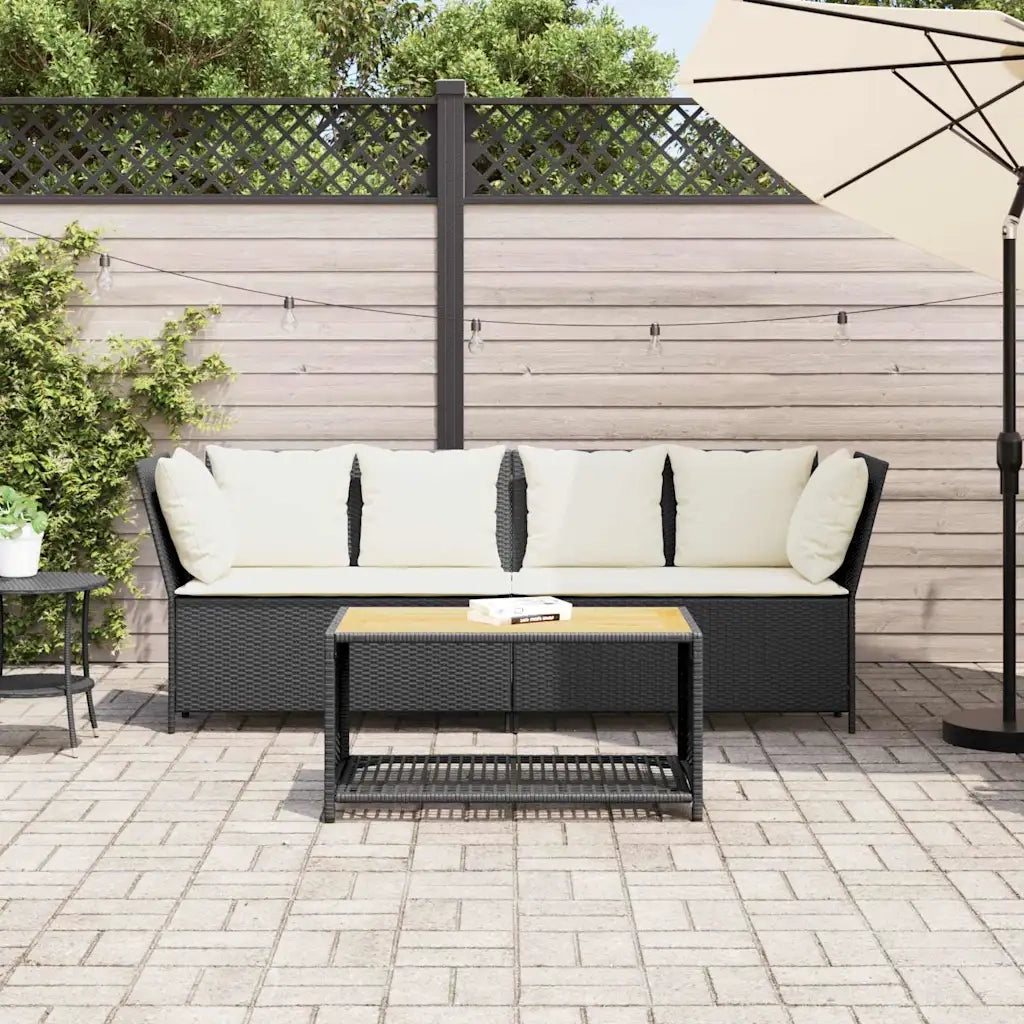 vidaXL Divano da Giardino con Cuscini in Polyrattan Nero