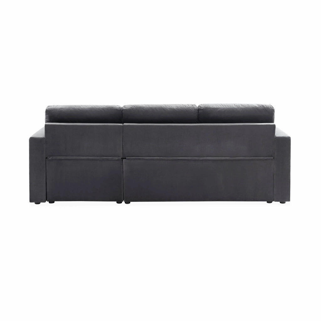 Divano letto angolare reversibile in velluto, 3 posti, grigio scuro