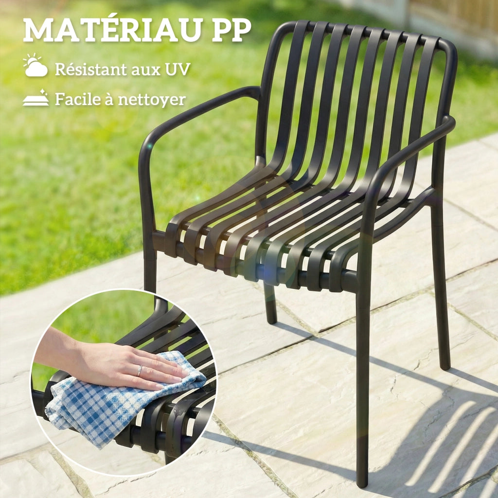 Sedia da giardino impilabile con braccioli ¨C zephmum ¨C nero 55x58.5x81.5 cm
