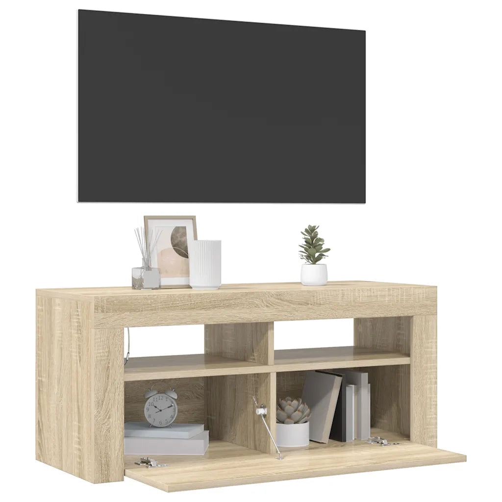 Mobile Porta TV con Luci LED Rovere Sonoma 90x35x40 cm 804322