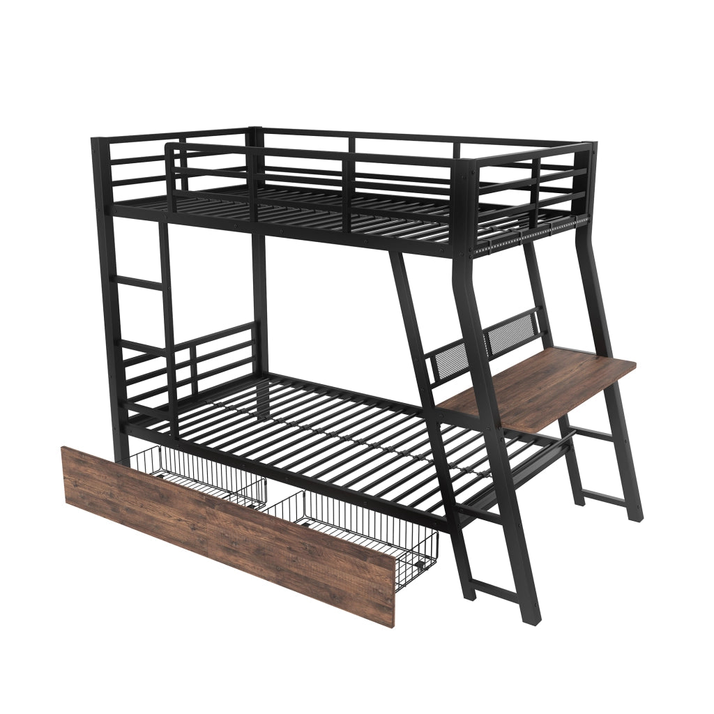 Letto a soppalco 90×200 cm; letto singolo con LED; 2 cassetti; scrivania; scala e barriera; senza materasso