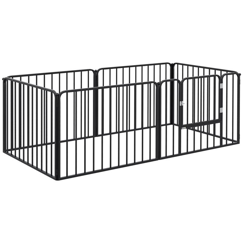 RECINTO PER CANI A 6 PANNELLI MODULABILI DA INTERNO ED ESTERNO, IN ACCIAIO, 164X83X60 CM, NERO