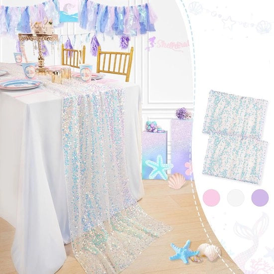 Tavolo da pranzo bianco 2 pezzi 63 x 300 cm tavolo da pranzo con luci per decorazione di compleanni, matrimoni, Natale, iscrizioni scolastiche
